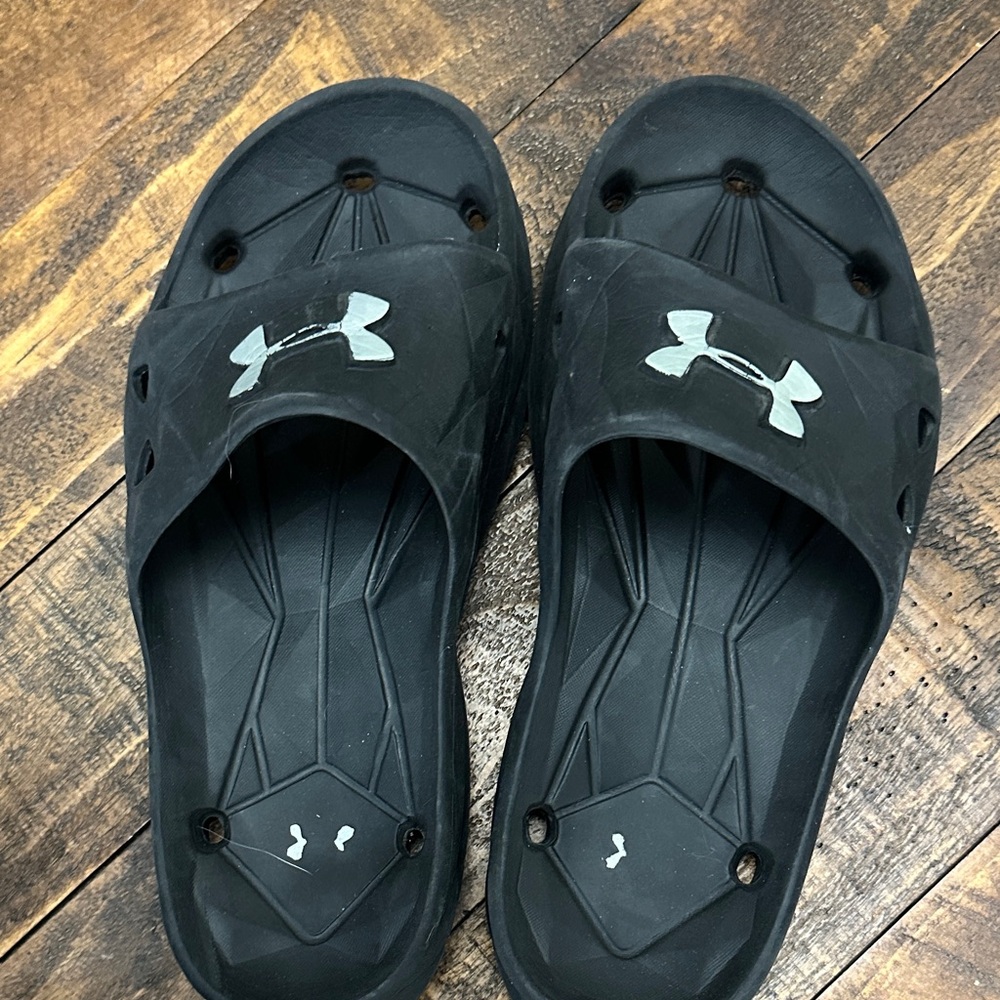 Under Armour Black Slide Sandals with Silver Logo